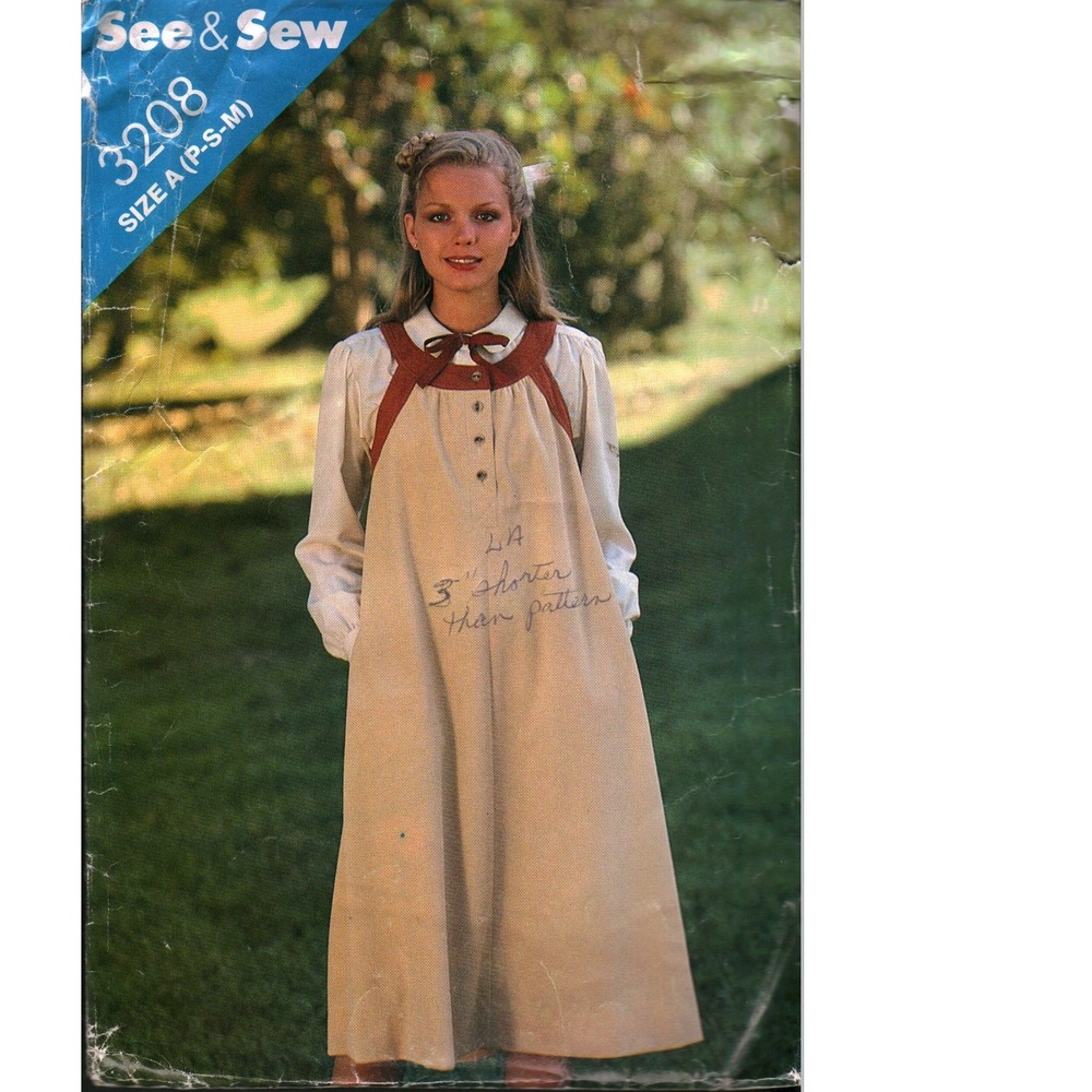 Vintage See & Sew 3208 Misses Jumper Dress Pattern Size A P-S Bib Front Pockets